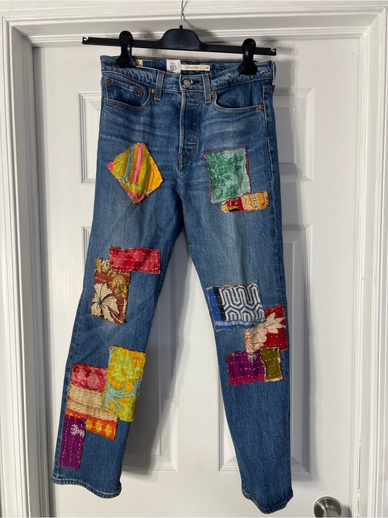 Levi's Denim - Levi's Blue Straight-Leg Jeans with Colorful Patchwork